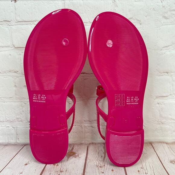 Stuart Weitzman Imitation Pearl Bow Jelly Pink Ankle Strap Sandals Women’s Sz 6B - Picture 8 of 8